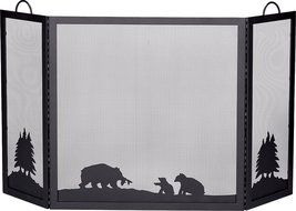 UniFlame Deluxe 3-Panel Black W.I. Screen with Hunting Bear Scene