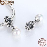 Retro Authentic S925 Sterling Silver Pearl Pendant Charms Fit European Bracelets N2