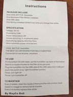 Mayco Bell Air Humidifier - Crystal Mini Portable USB Personal Humidifier with Night LED Light - Ultrasonic Diffuser...