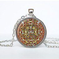 Aztec Calendar necklace Sun Stone pendant Aztec Calendar jewelry the xiuhpohualli, the sacred calendar, the tonalpohualli.