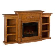 Tennyson Glazed Pine Electric Fireplace with Bookcases N4