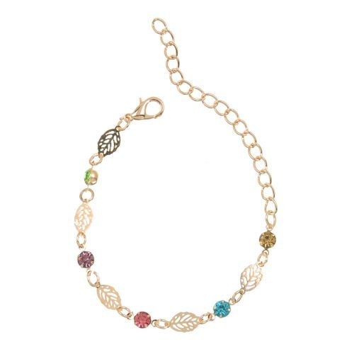Chic Simple Retro Women Girl Jewelry Rhinestone Leaf Chain Bracelet Bangle Gift