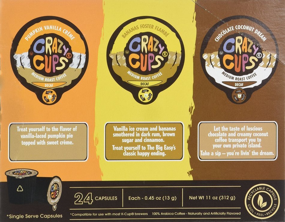 Crazy Cups Decaf Flavored Lovers Single Serve Cups for Keurig K Cups Brewer (24-Piece) N3