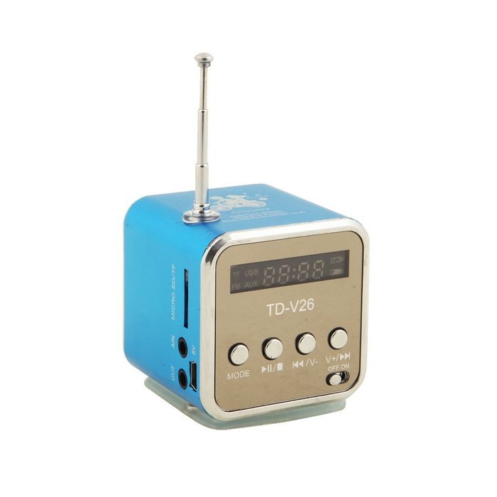 Mini TD-V26 Portable Digital Loudspeaker Box Amplifier USB Radio for iPad iPhone Blue N2