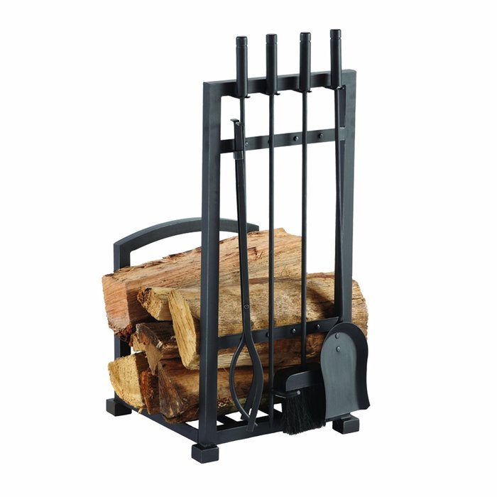 Pleasant Hearth 4 Piece Harper Fireplace Toolset with Log holder N2