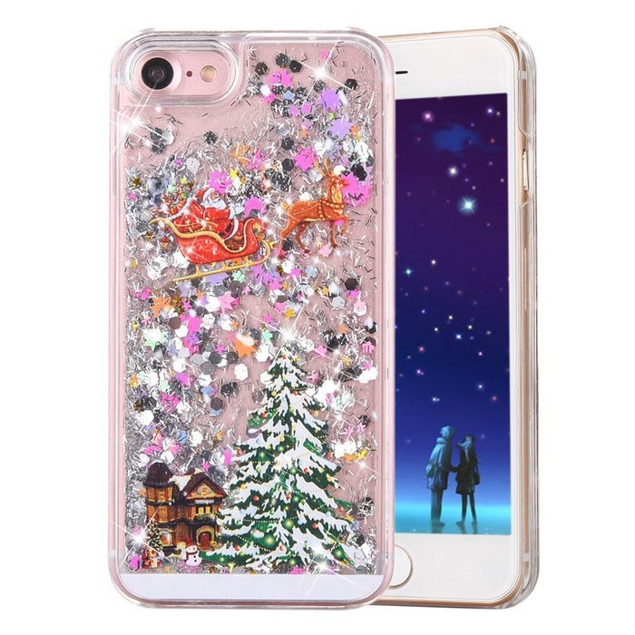 iPhone 7 Plus Case, PHEZEN Christmas Tree Santa Claus Funny Liquid Infused with Glitter and Silver Pink Sequins...