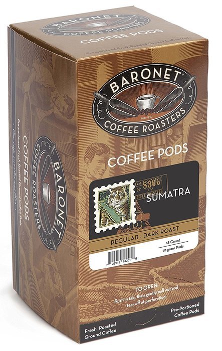 Baronet Coffee Sumatra Dark Roast, 18-Count Coffee Pods (Pack of 3)