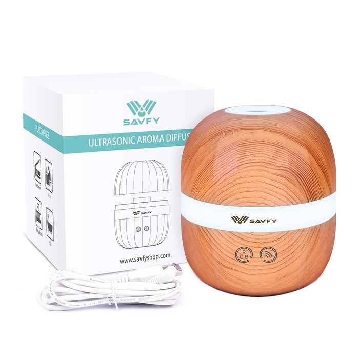 SAVFY 100ml Aromatherapy Essential Oil Diffuser Wood Grain Design with 7 Color LED Lights Changing and Waterless... N16