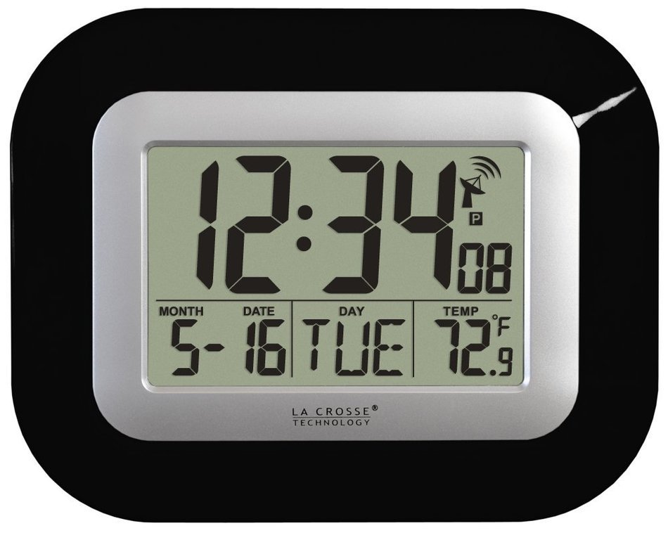 La Crosse Technology WT-8005U-S Atomic Digital Wall Clock with Indoor Temperature, Silver N8