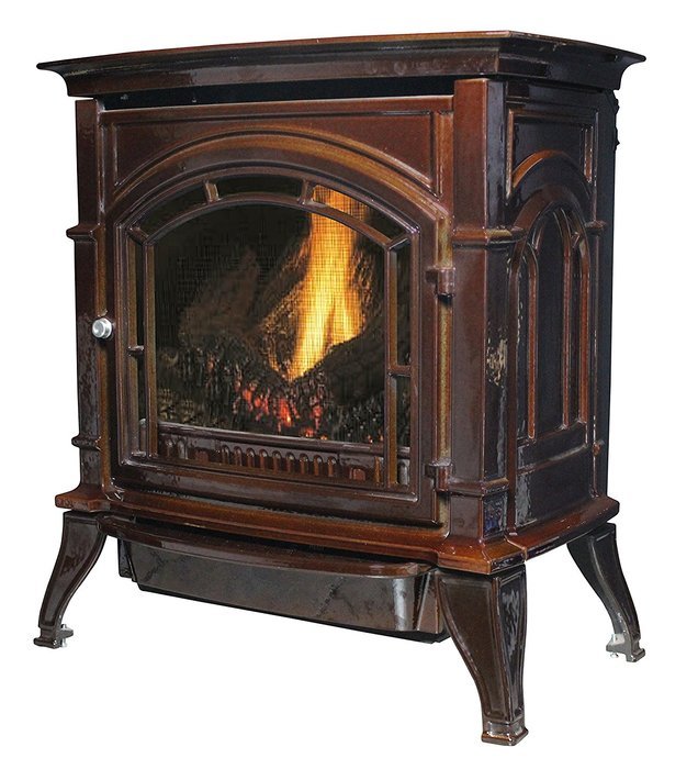 Ashley AGC500VFMLP Vent-Free Mahogany Enameled Porcelain Cast Iron Stove, 31000 BTU N3