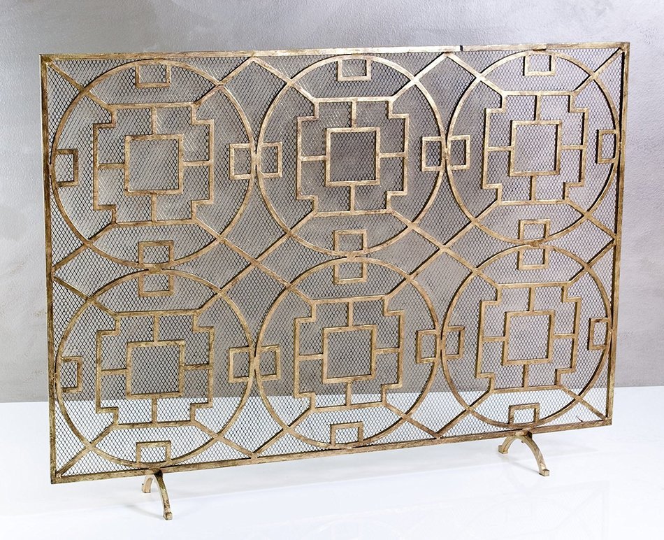 Pyra Modern Transitional Gold Leaf Medallion Fireplace Screen N2