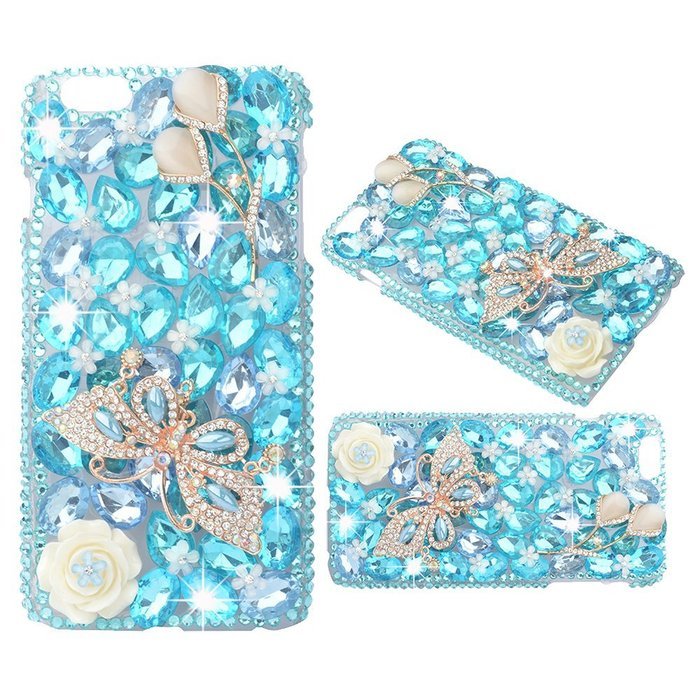 Spritech(TM) Bling Clear Phone Case For Iphone 7 Plus 5.5inch,3D Handmade Blue Crystal Flower Butterfly Accessary... N2