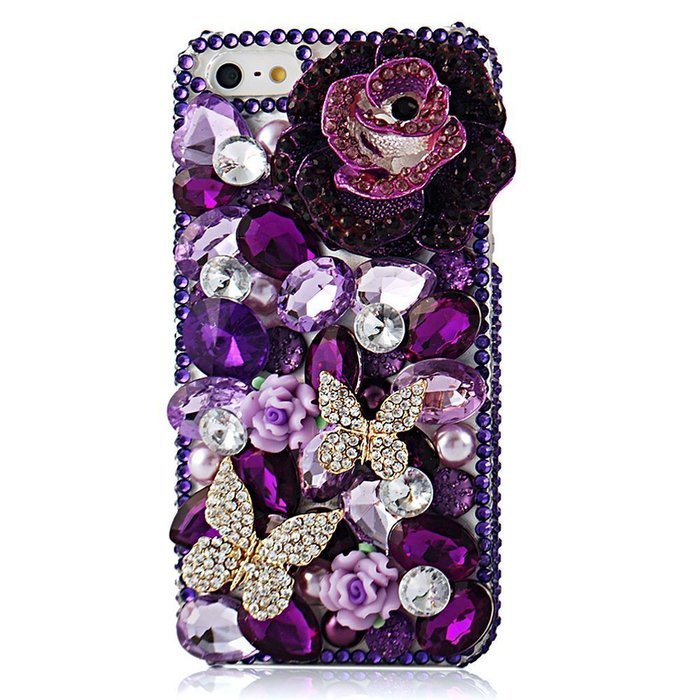 Spritech(TM) Bling Clear Phone Case For Iphone 7 Plus 5.5inch,3D Handmade Blue Crystal Flower Butterfly Accessary... N3