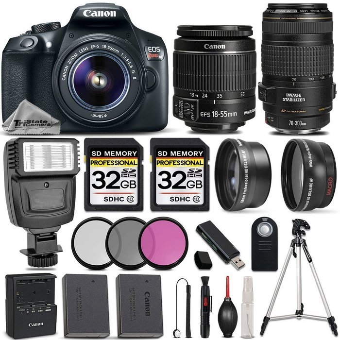 Canon EOS REBEL T6 DSLR Camera + Canon EF-S 18-55mm f/3.5-5.6 IS II Lens + Canon EF 70-300mm f/4-5.6 IS USM Lens...