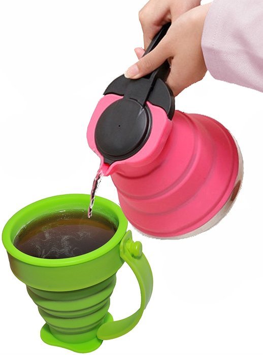 Collapsible Silicone Tea Kettle - Portable Foldable Design, Made with Food Grade Stainless Steel Base for Extreme... N10
