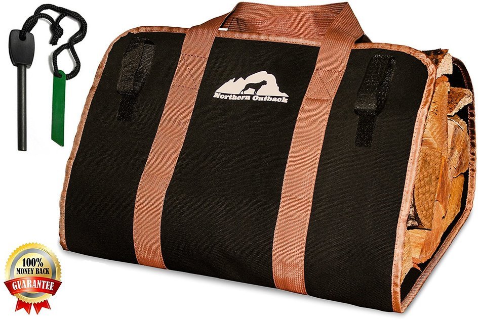 Northern Outback Firewood Log Carrier Canvas Wood Tote with FREE BONUS 8mm Magnesium Fire Starter! - Best for...