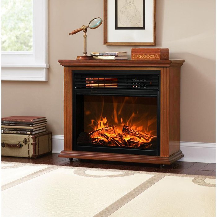 XtremepowerUS Infrared Quartz Electric Fireplace Heater Finish with Remote Controller (Walnut) N7