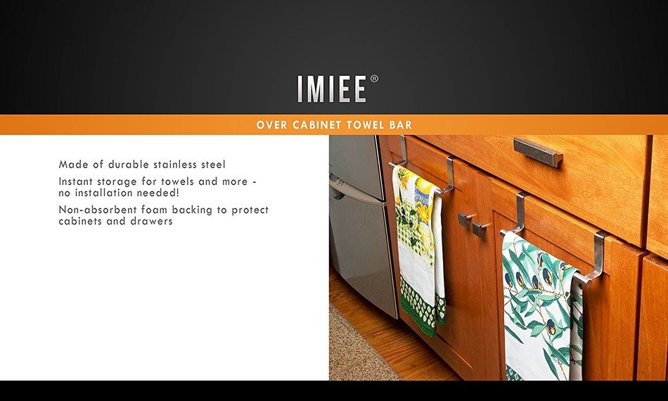 Imiee Forma Over Cabinet 9" Towel Bar Robe Hook , Brushed Stainless Steel N2