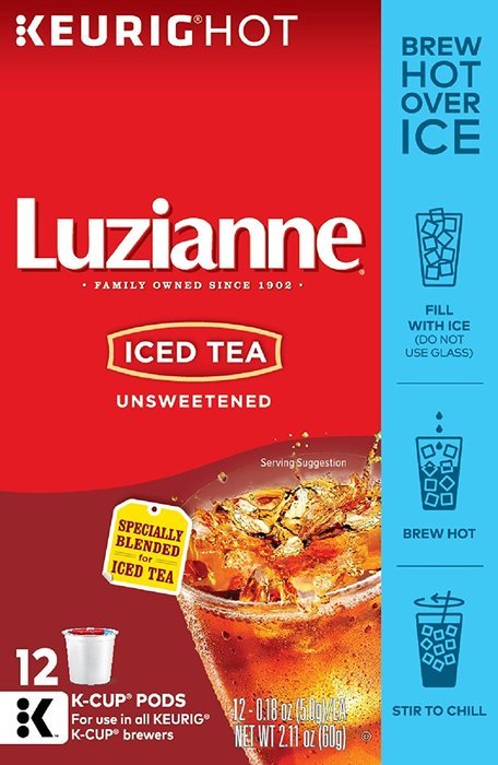 Luzianne, Iced Tea, Unsweetened Iced Tea, K-Cups, 12 Count, 2.16oz Box (Pack of 3) N9