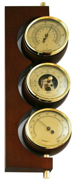 Fischer Instruments 7894-22 Walnut and Brass Weather Center with Temperature & Humidity, Open Face Barometer