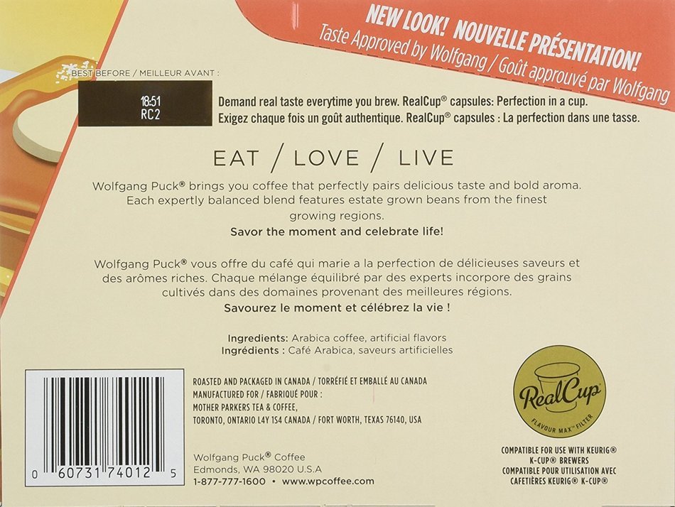 Wolfgang Puck Coffee Single Serve Cups, Vanilla French Toast, 0.35 Oz each, Net Wt. 8.29 Oz, 24 Count N6