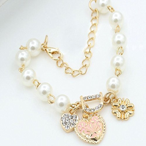 Elegant Women Single Layer Sweet Heart Crystal Pearl Cuff Style Bangle Bracelet N3