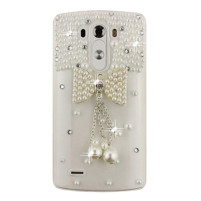 Spritech(TM) LG G Stylo Hard Case,Bling Crystal 3D handmade Rhinestone Design Clear Phone Cover White Flower for...