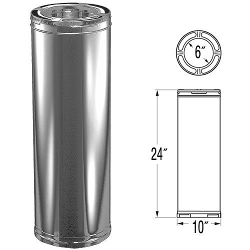 6'' x 24'' DuraPlus Stainless Steel Chimney Pipe - 9021SS