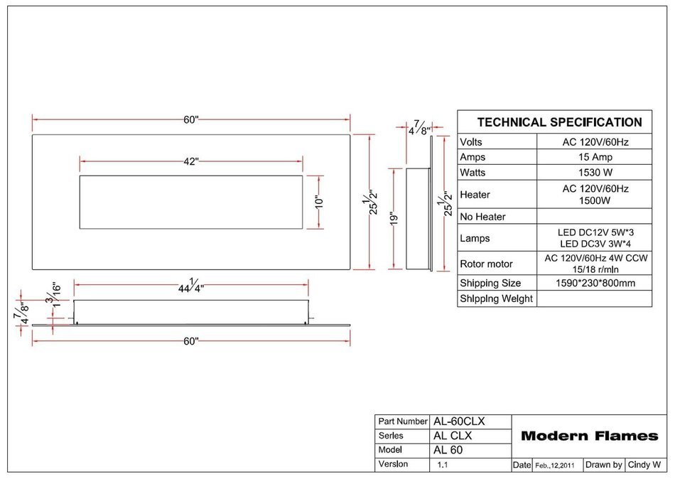 Modern Flames CLX Series Wall Mount/Built-in Electric Fireplace with Black Glass Front, 100-Inch N6