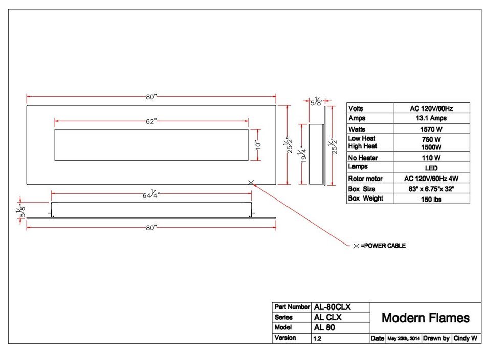 Modern Flames CLX Series Wall Mount/Built-in Electric Fireplace with Black Glass Front, 100-Inch N7