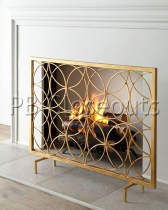 Venn Circles Fireplace Screen Antique Gold Flat Panel Modern Fire Screen