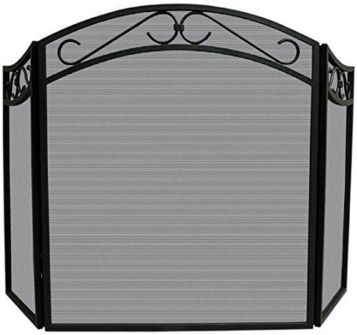 Scroll Tri fold Fireplace Screen, 31"Hx51.5"W, BLACK