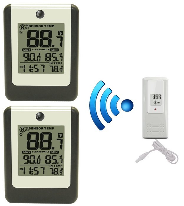 Ambient Weather WS-15-2 Dual Zone Wireless 8-Channel Thermometer with Plastic Probe Thermometer