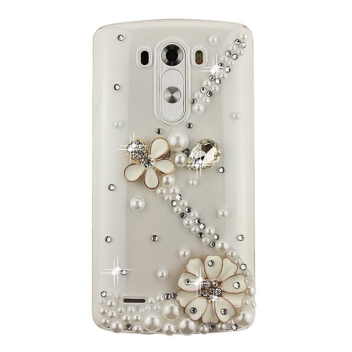 Spritech(TM) LG G Stylo Hard Case,Bling Crystal 3D handmade Rhinestone Design Clear Phone Cover White Flower for... N2