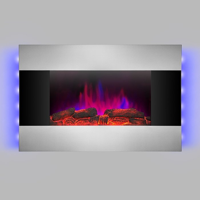 AKDY 36" Tempered Glass Stainless Steel Wall Mount Type Adjustable Flame LED Backlight Electric Fireplace Stove...
