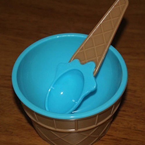 Teanfa Plastic Children Ice Cream Waffle Cone Bowls Spoons Cups Set N4