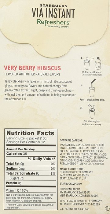Starbucks Refreshers Very Berry Hibiscus 6 - 0.70 Oz Packets N2