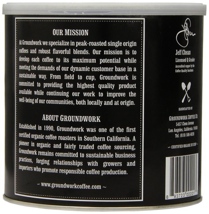 Groundwork Coffee, Organic Black Magic Espresso, Whole Bean, 16-Ounce Cans (Pack of 2)