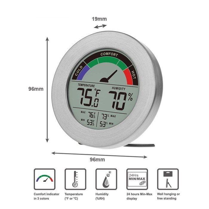 Thermometer & Hygrometer Weather Station with Color Comfort Meter in Metal Casing (BRONZE)