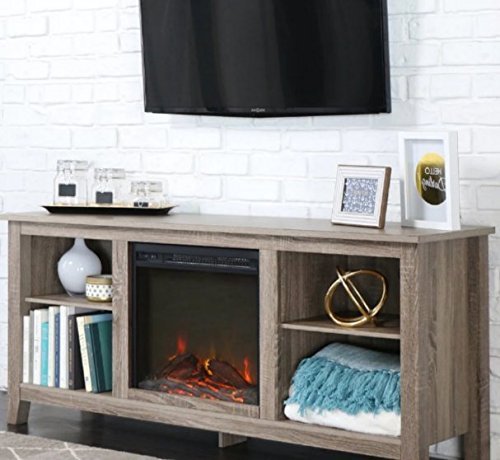 Tv Stand With Fireplace,For 60 Inch TV, With Doors,Ventless, Enclosed Storage, Adjustable Shelves, Color Driftwood N3