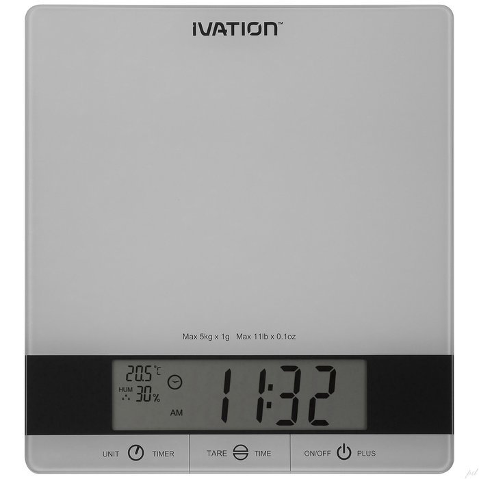 Digital Kitchen Scale w/Timer, Clock, Temperature & RH Levels &ndash; Provides Super Accurate Readings in Ounce, Fluid... N6