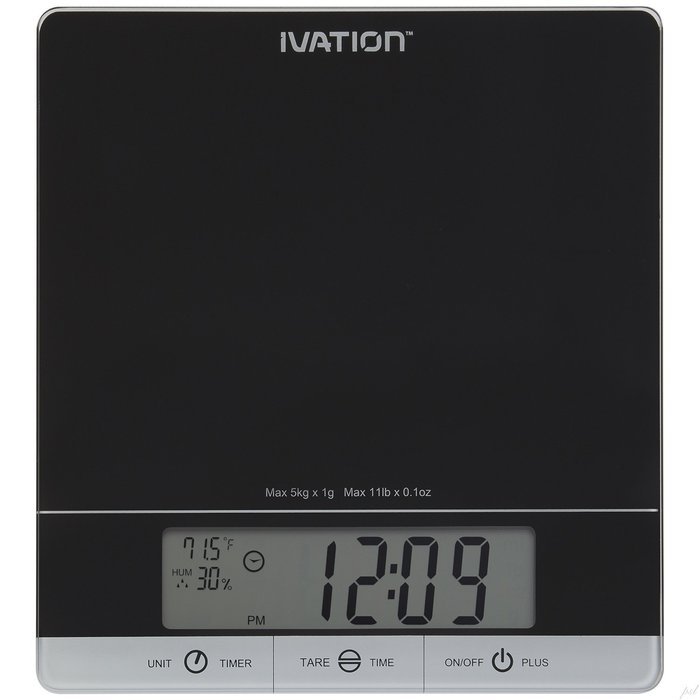 Digital Kitchen Scale w/Timer, Clock, Temperature & RH Levels &ndash; Provides Super Accurate Readings in Ounce, Fluid... N8