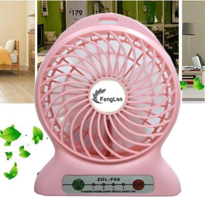 Fenglan Portable Lithium Battery Fan 4-inch Vanes 3 Speeds Rechargeable 