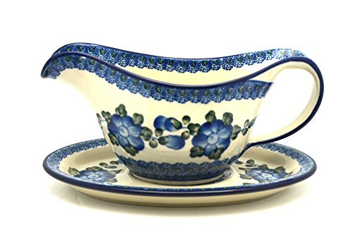 Polish Pottery Gravy Boat - Blue Poppy