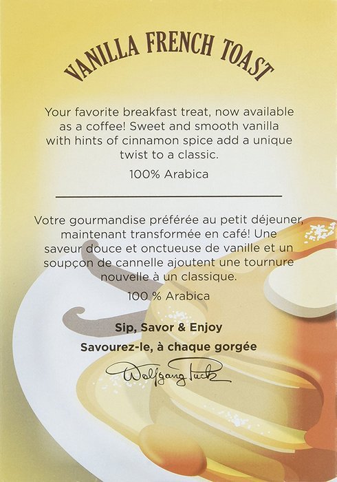 Wolfgang Puck Coffee Single Serve Cups, Vanilla French Toast, 0.35 Oz each, Net Wt. 8.29 Oz, 24 Count N9
