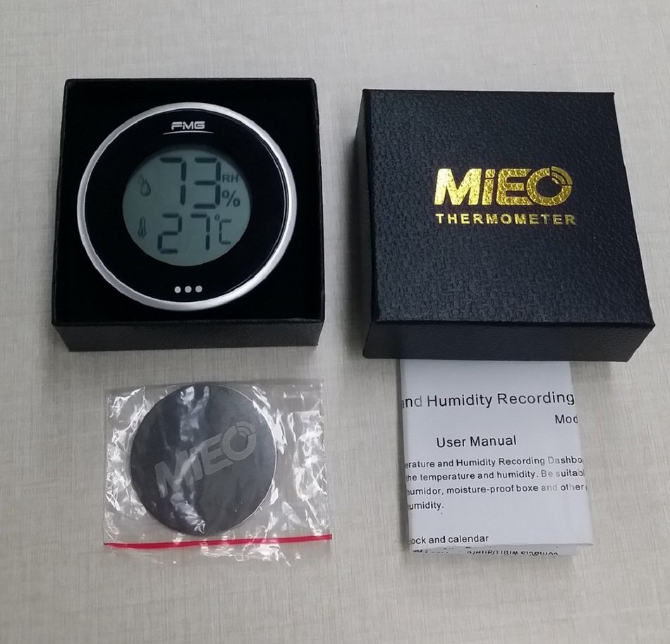 MIEO Round Digital Hygrometer Thermometer for Humidor HH654 with Clock N3