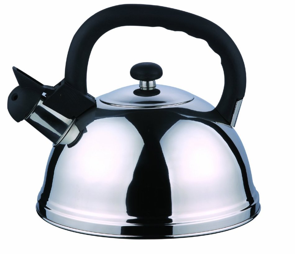Generous 3 Quart Capacity Whistling Teakettle, Silver/Black