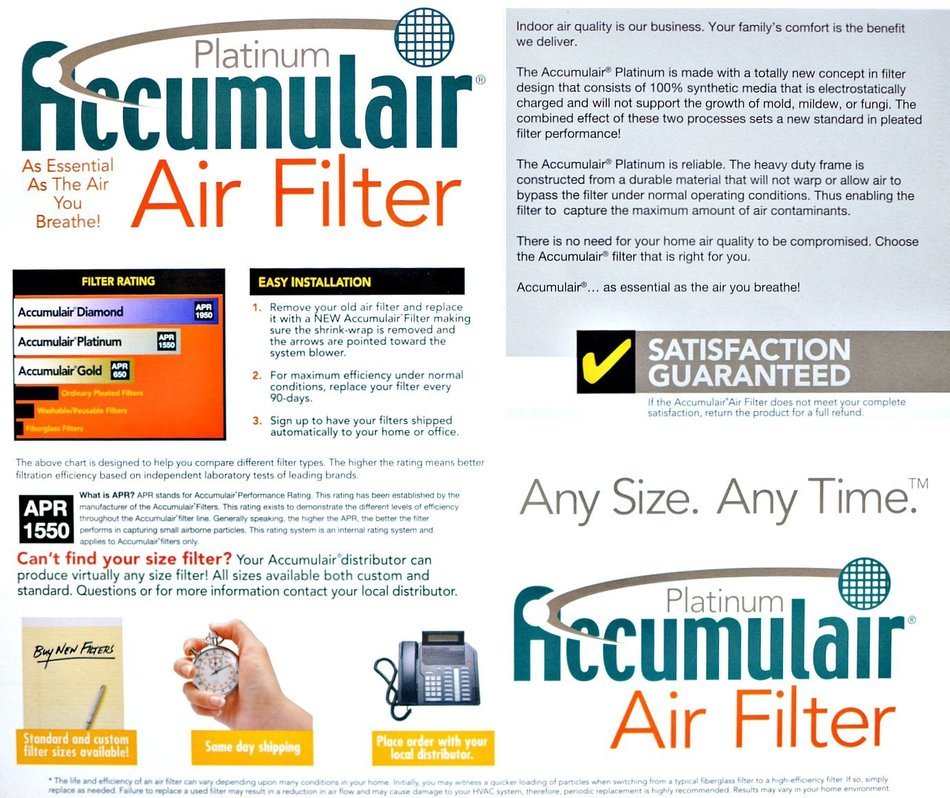 Accumulair Platinum 12x20x0.5 (11.5x19.5x0.5) MERV 11 Air Filter/Furnace Filters (2 pack)