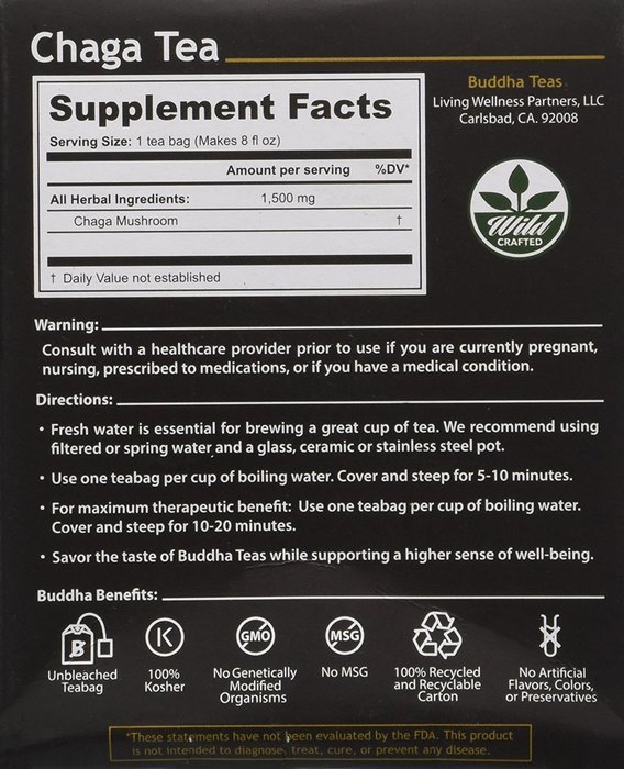 Chaga Tea - Organic Herbs - 18 Bleach Free Tea Bags N3
