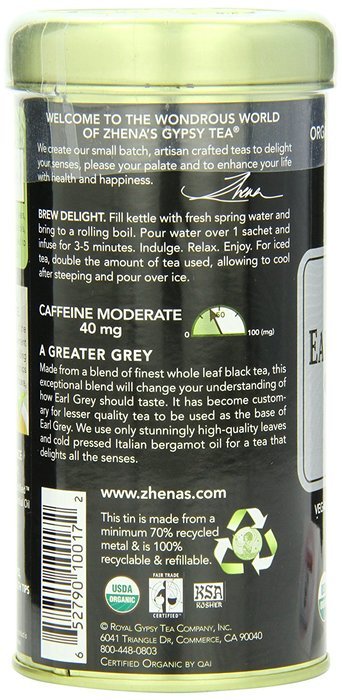 Zhena's Gypsy Tea, Earl Greater Grey, 22 Count Tea Sachets N2